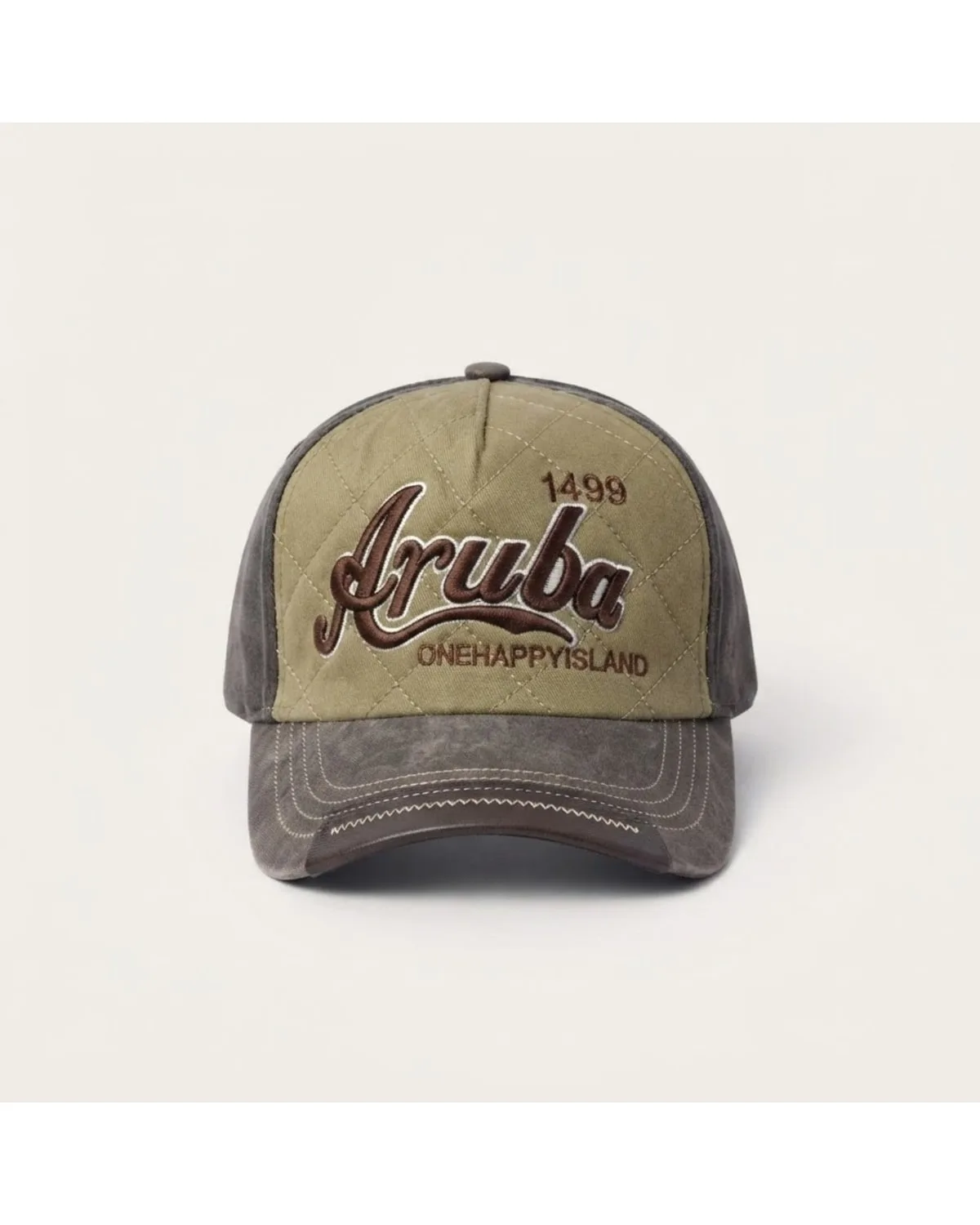 Beige Embroidered Baseball Cap 1