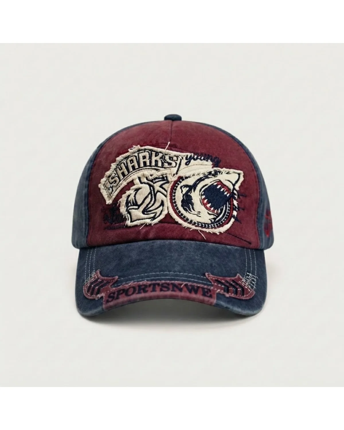 Maroon Shark Attack Vintage Distressed Cap 1
